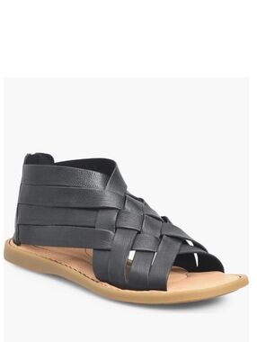NWOB Born Women's Iwa Woven Leather Zip-up Open Toe Flat Comfort Sandals Black 7